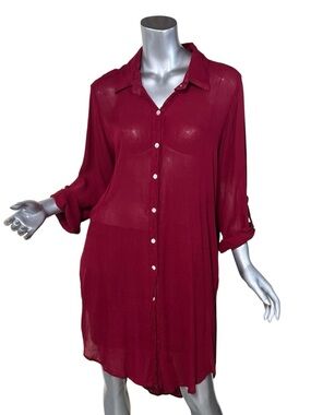 Rhea Women’s Tunic Long Button Front Flowing Lightweight Shirt Dress NEW